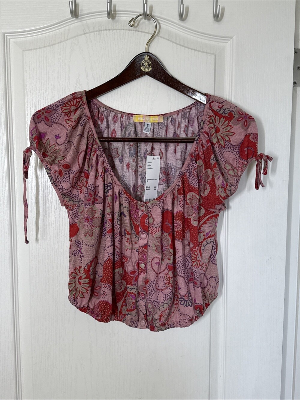 Urban Outfitters Pink Patterned Knit Top NWT Size M Cropped Y2K Coquette Boho